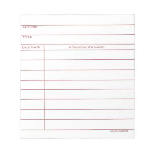 Library Pocket Card - Pink Notepad