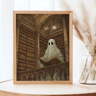 Library Reading Ghost Vintage Antique Books Art Poster