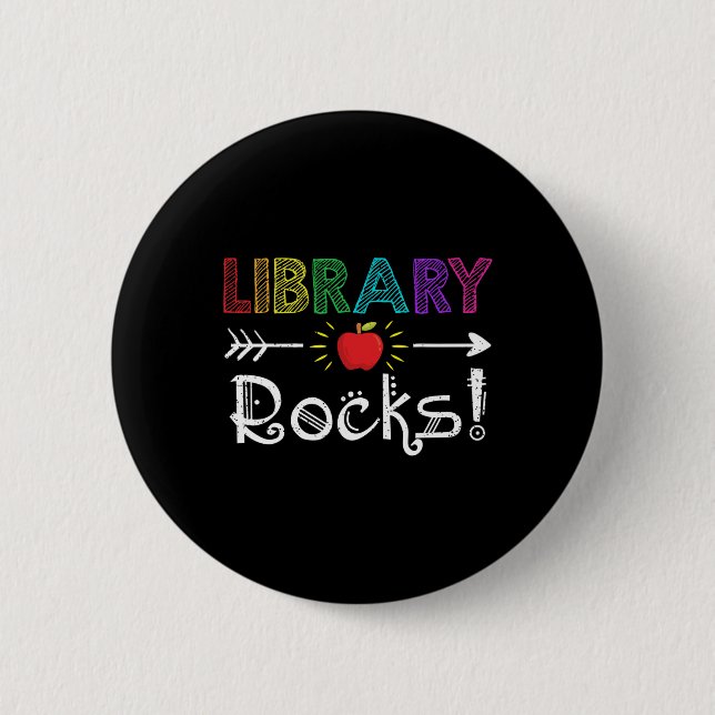 Library Rocks Teacher Student Fun Back To School G 2 Inch Round Button (Front)