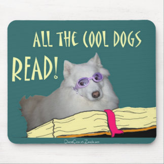 Library - Samoyed - Cool Dogs Read Literacy Mouse Pad