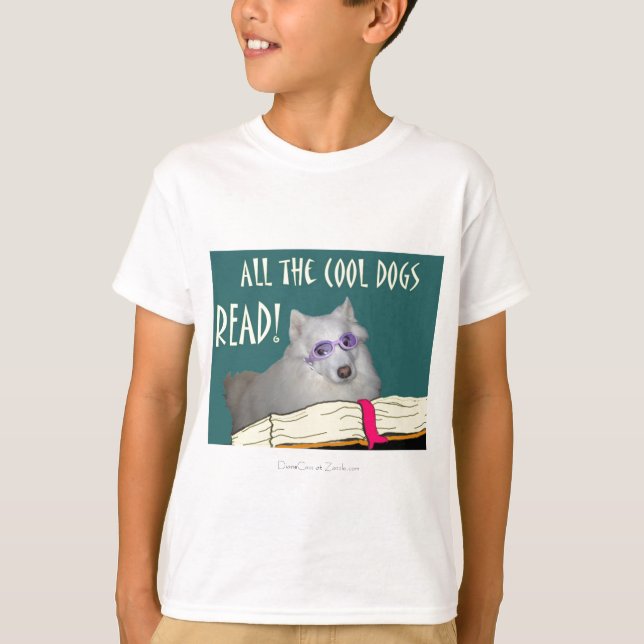 Library - Samoyed - Cool Dogs Read Literacy T-Shirt (Front)