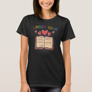 Library Squad Book Cute Heart Love Reading Introv T-Shirt