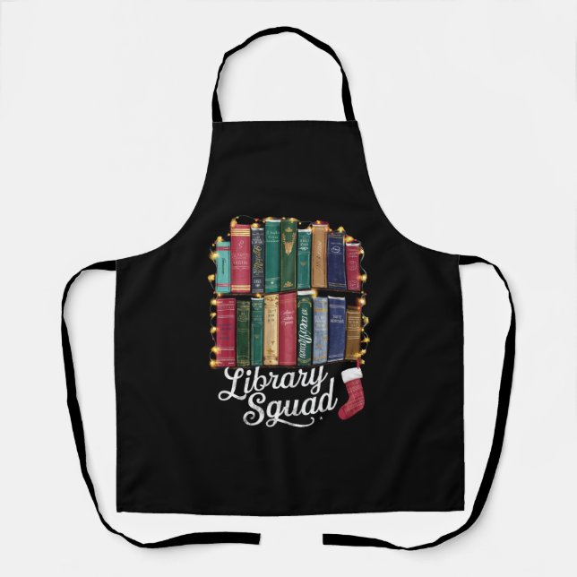 Library Squad Christmas Book Lovers Team Reading  Apron (Front)