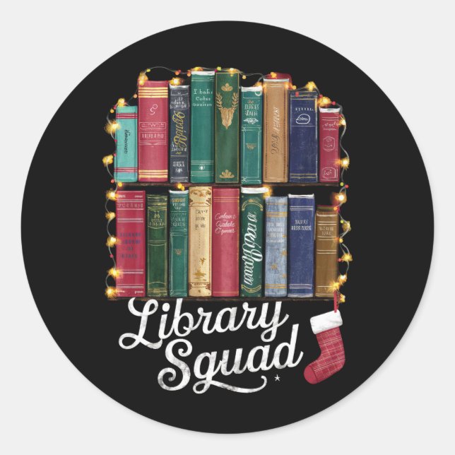 Library Squad Christmas Book Lovers Team Reading  Classic Round Sticker (Front)