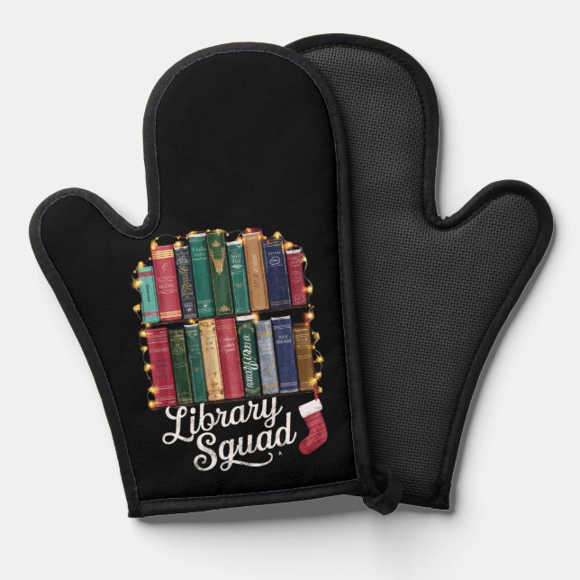 Library Squad Christmas Book Lovers Team Reading  Oven Mitt (Front/Back)