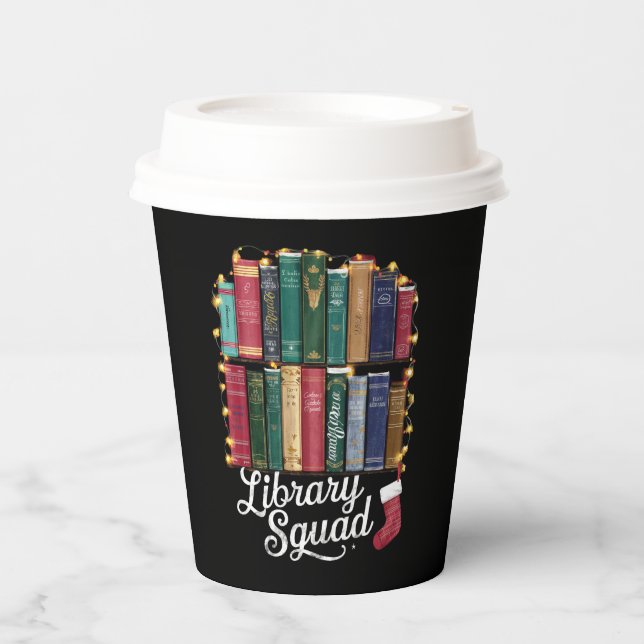 Library Squad Christmas Book Lovers Team Reading  Paper Cups (Front)
