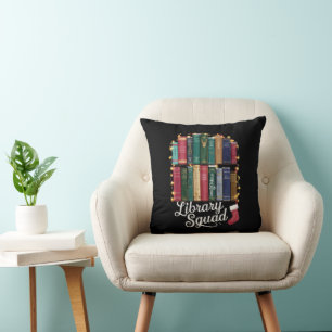 Library Squad Christmas Book Lovers Team Reading  Throw Pillow