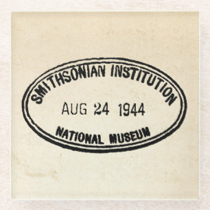 Library Stamp Smithsonian Institution 1944 Glass Coaster