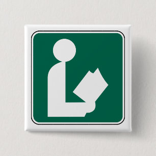 Library Symbol Roadside Sign 2 Inch Square Button