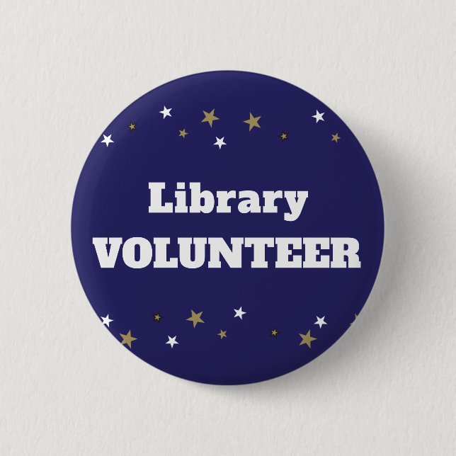 Library Volunteer with Stars Identification 2 Inch Round Button (Front)