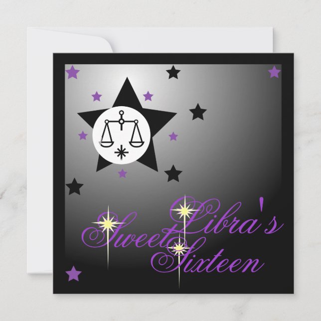 Libra's Zodiacal Fortune Sweet Sixteen-Customize Invitation (Front)