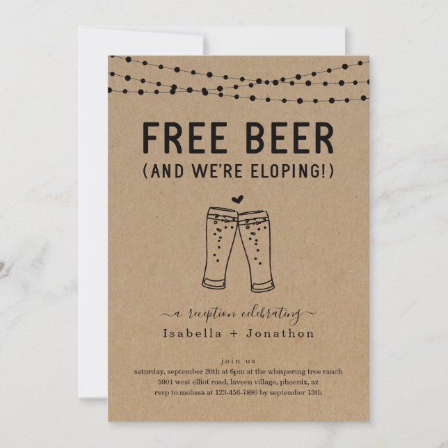Libre Beer Funny Réception Seulement Invitation (Devant)