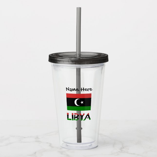 Libya Libyan Flag Personalized  Acrylic Tumbler (Front)