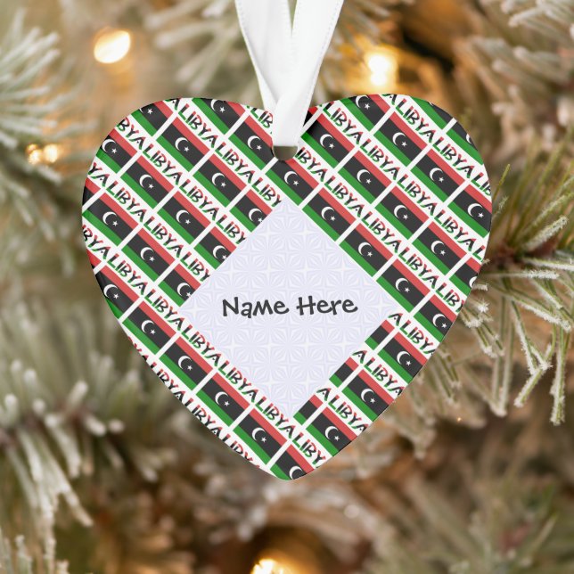 Libya Libyan Flag Tiled Black Personalization  Ornament (Tree)