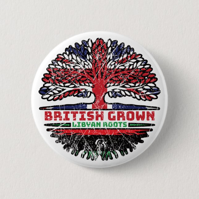 Libya Libyan Uk United Kingdom British Tree Roots 2 Inch Round Button (Front)