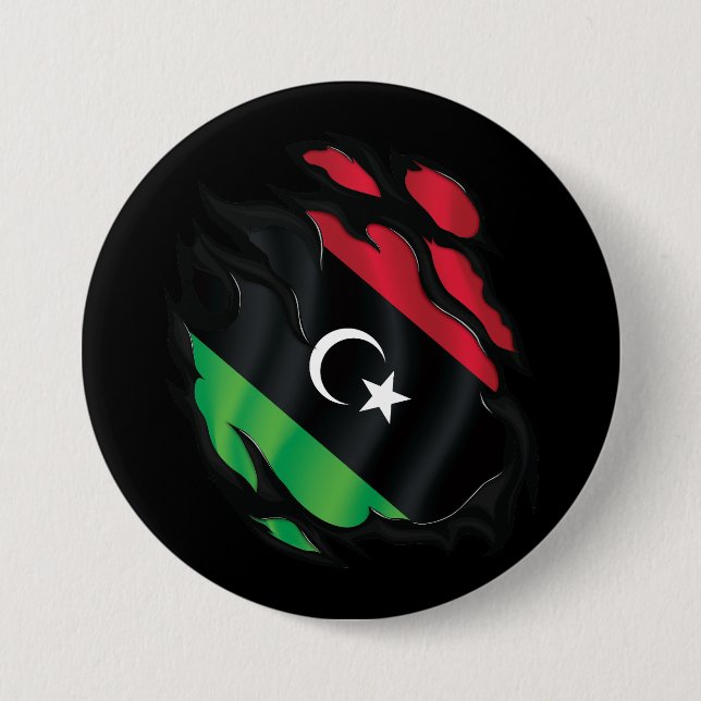 Libya Ripped Flag 3 Inch Round Button (Front)