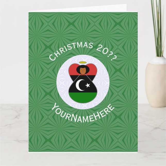 Libyan Angel Christmas Flag Personalized  Card (Front)