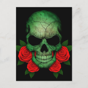 Libyan Green Flag Skull with Red Roses Postcard