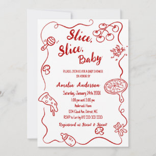 lice Slice Baby   Red Doodle Pizza Baby Shower Invitation