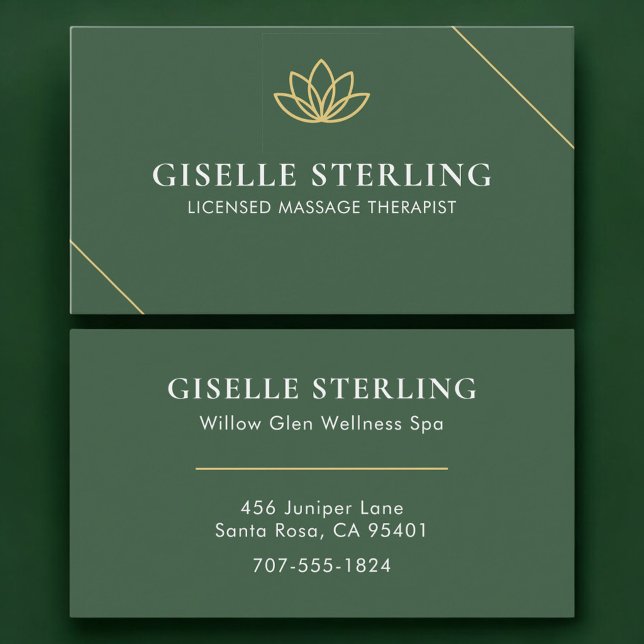 License Massage Therapist Green Gold Business Card (Creator Uploaded)