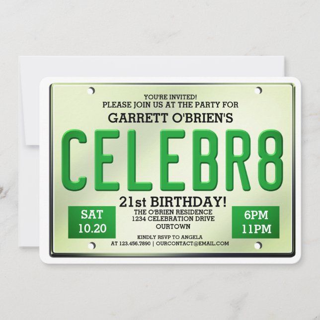 License Plate Birthday Invitations (Front)