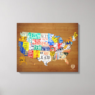 License Plate Map of the United States Wrapped Can Canvas Print