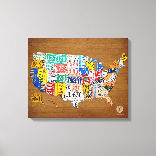 License Plate Map of the United States Wrapped Can Canvas Print (Front)