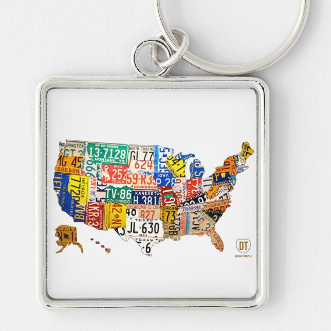 License Plate Map of the USA Keychain (Front)