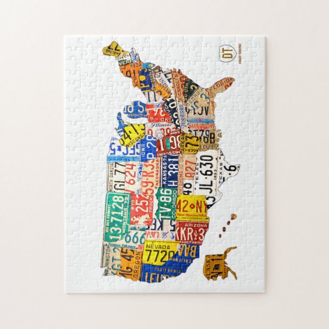License Plate Map of the USA Puzzle (Vertical)