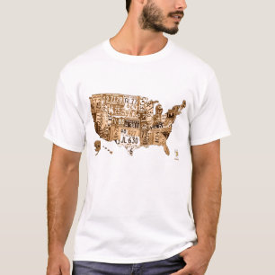 License Plate Map of the USA Sepia Tone T-Shirt