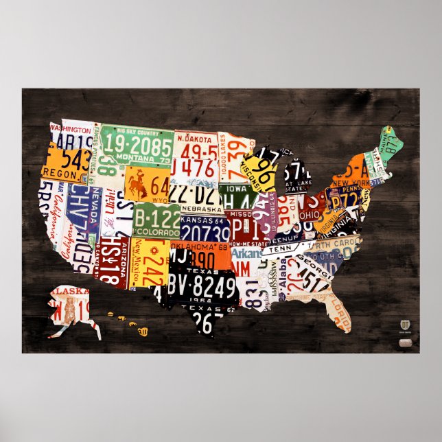 License Plate Map of The USA - Warm Colours / Poster (Front)