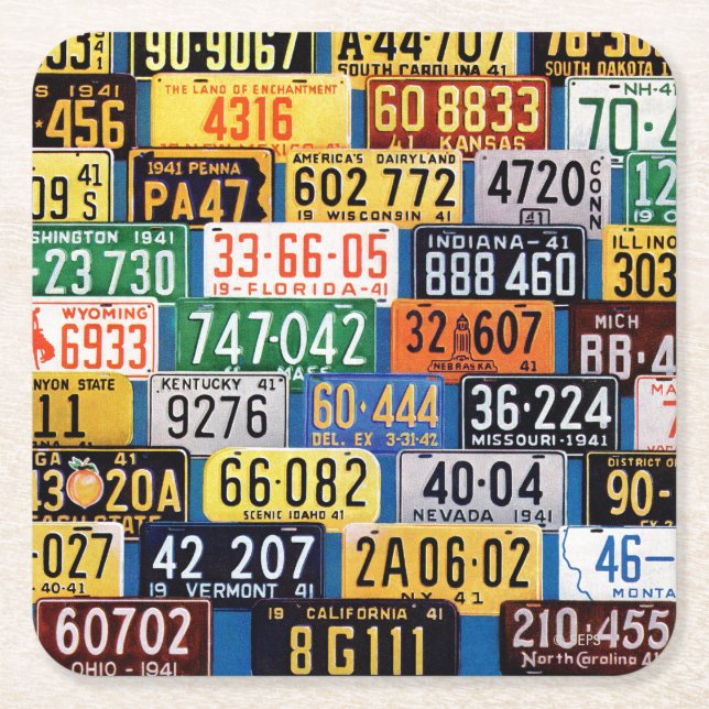 License Plates by H. Wilson Smith Square Paper Coaster (Front)