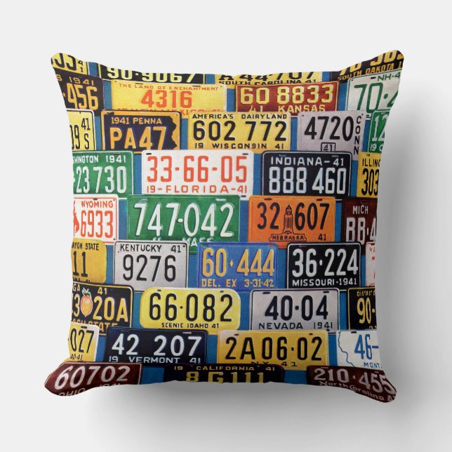 License Plates by H. Wilson Smith Throw Pillow (Front)