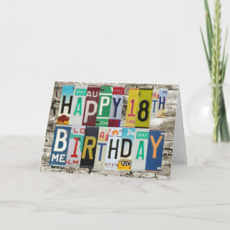 License Plates Happy 18th Birthday Card