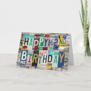 License Plates Happy 62nd Birthday Card