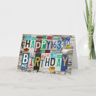 License Plates Happy 63rd Birthday Card