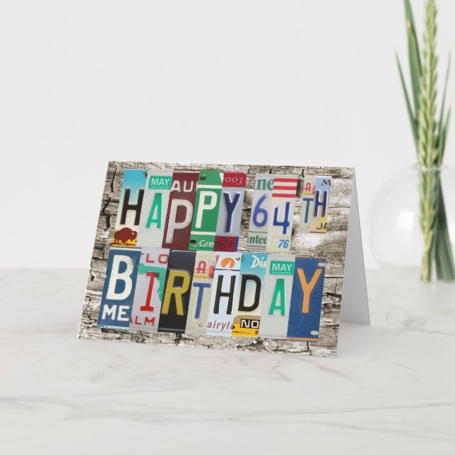 License Plates Happy 64th Birthday Card (Front)