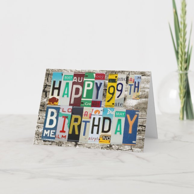 License Plates Happy 99th Birthday Card (Front)