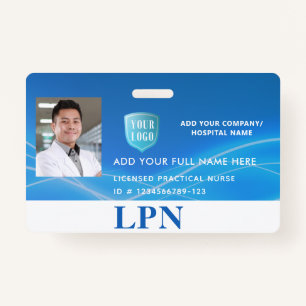 License Practical Nurse,LPN Photo ID with Logo Badge