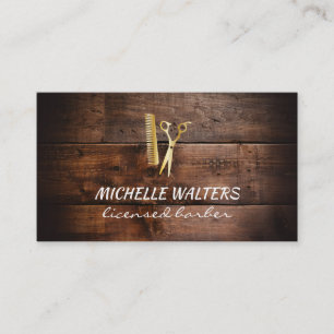 Licensed Barber Leather Gold Comb and Scissors Business Card