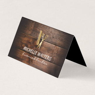 Licensed Barber Leather Gold Comb and Scissors Business Card