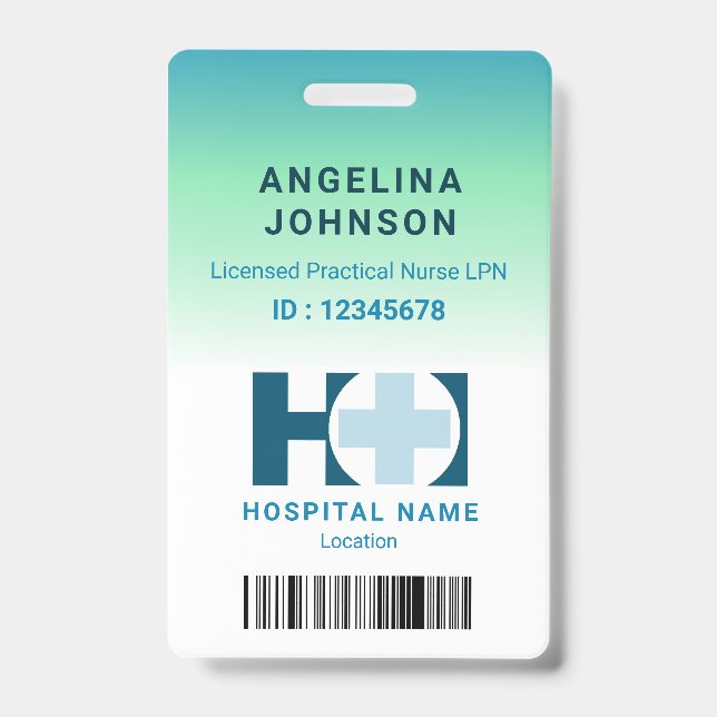 Licensed Practical Nurse LNP Blue Green Name ID Badge (Front)