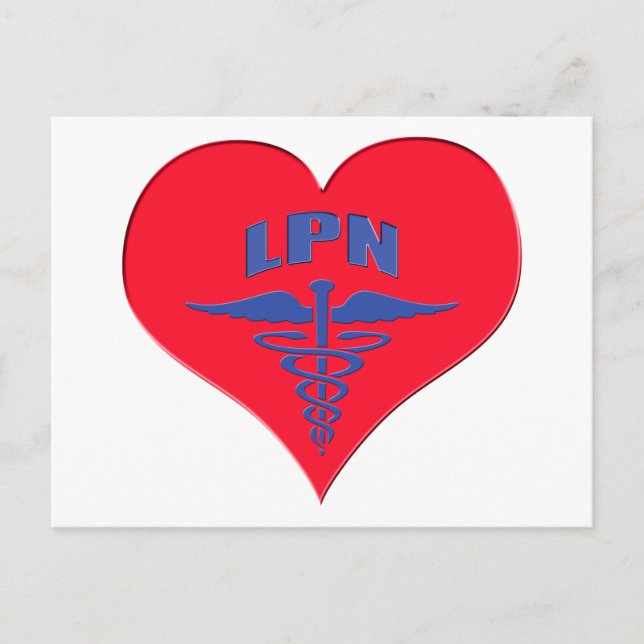 Licensed Practical Nurse LPN Caduceus Heart Postcard (Front)