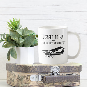 Licensed to Fly & Tell Dad Jokes,Funny Aviation Coffee Mug