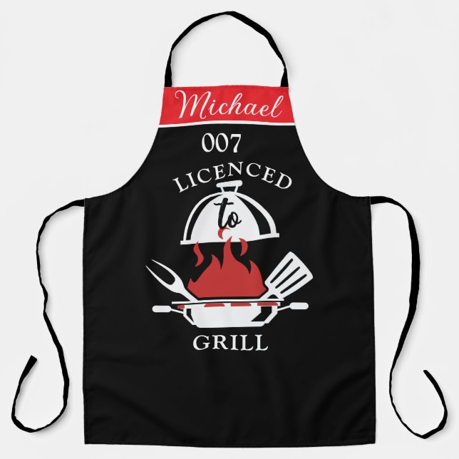 Licensed To Grill 007 Parody BBQ Apron For Men (Front)
