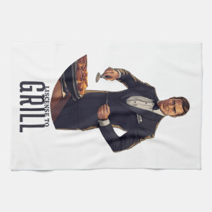 Licensed to Grill James Bond Parody Illustration Kitchen Towel