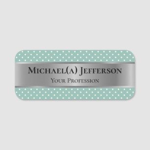 Lichen Light Blue Green Polka Dots & Luxury Silver Name Tag