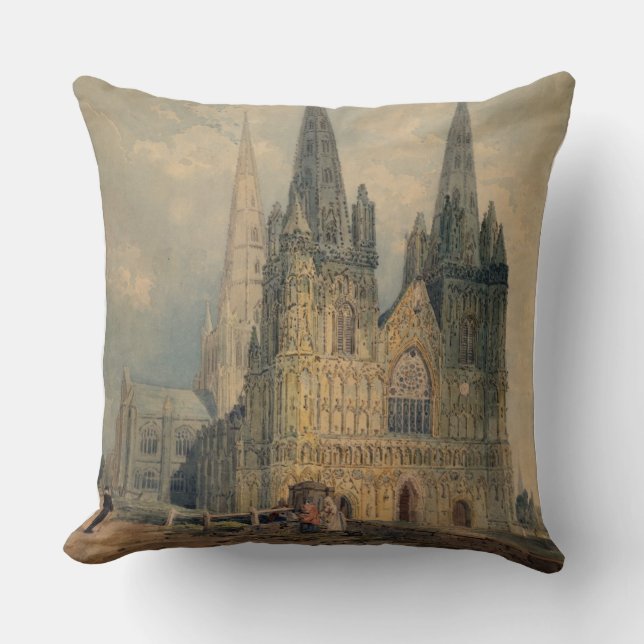 Lichfield Cathedral, Staffordshire, 1794 (w/c over Throw Pillow (Front)