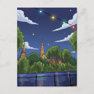 Lichfield Minster Pool at night postcard