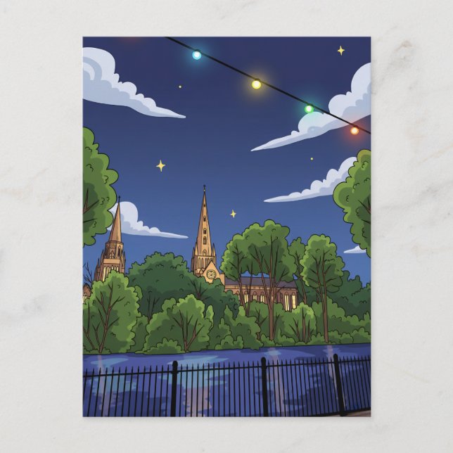 Lichfield Minster Pool at night postcard (Front)